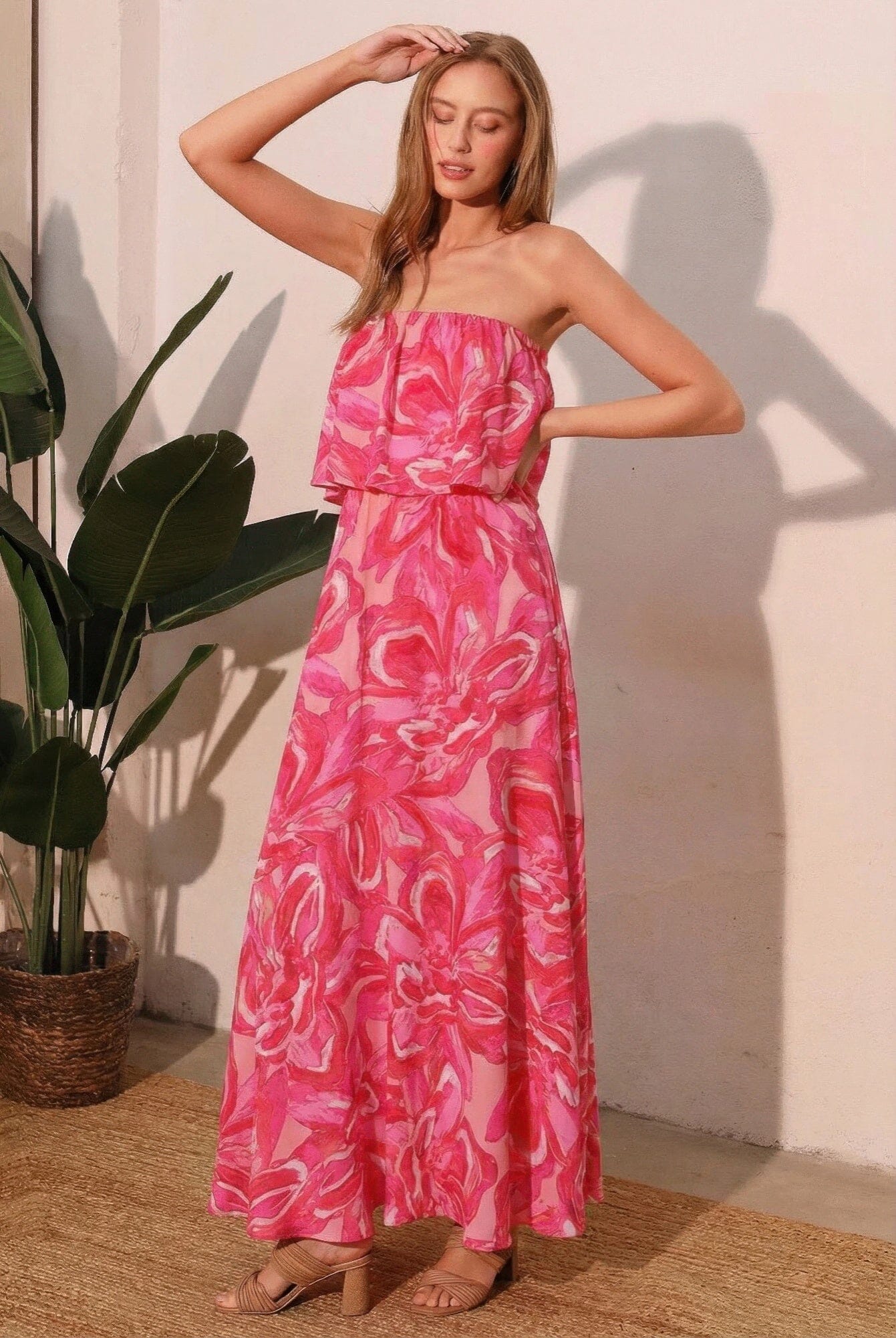 Women Chasing Petals Strapless Maxi Dress Dresses jehouze Pink S 