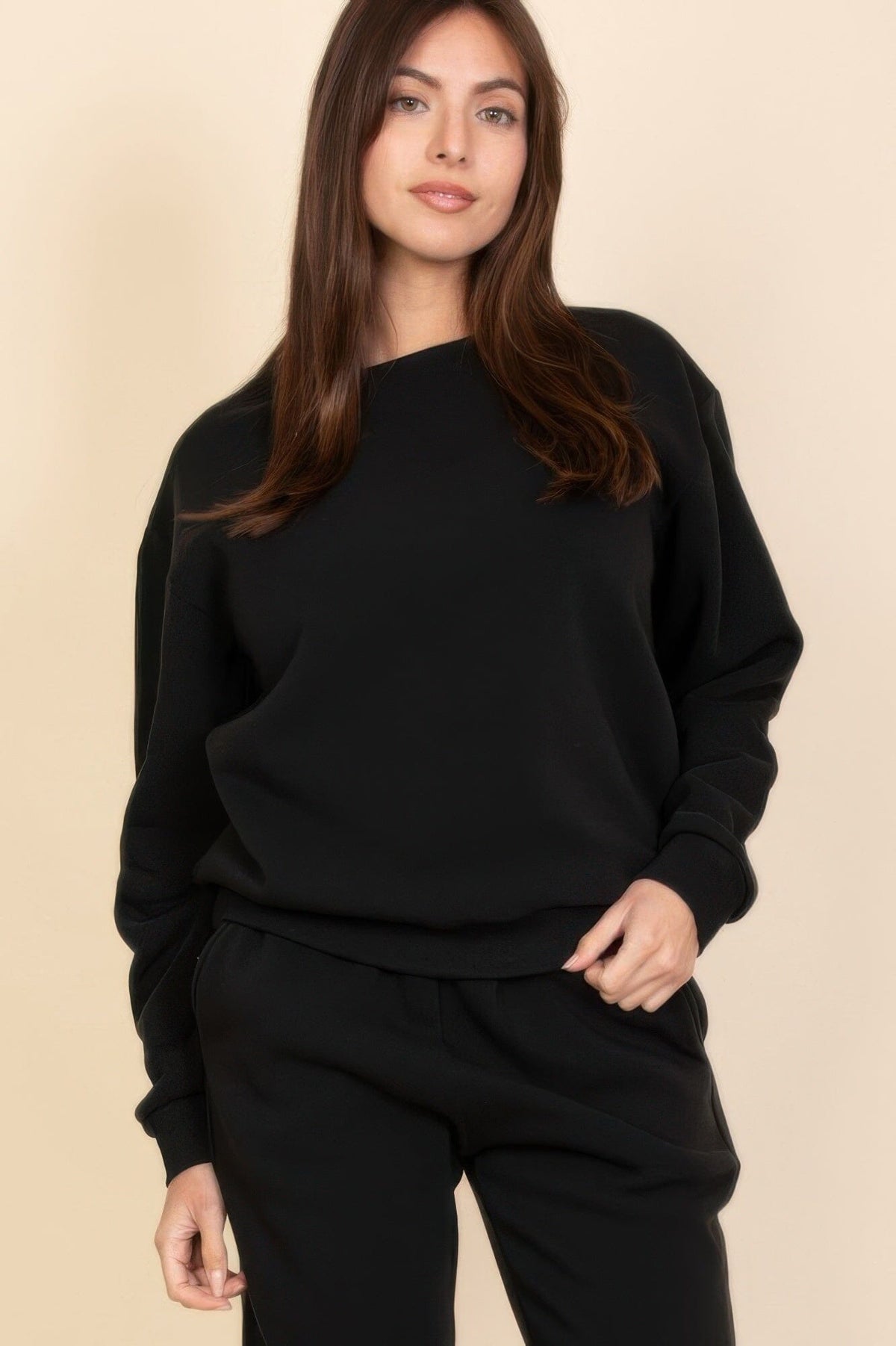Women Classic Poly Fleece Crewneck Pullover Top Outerwear jehouze 