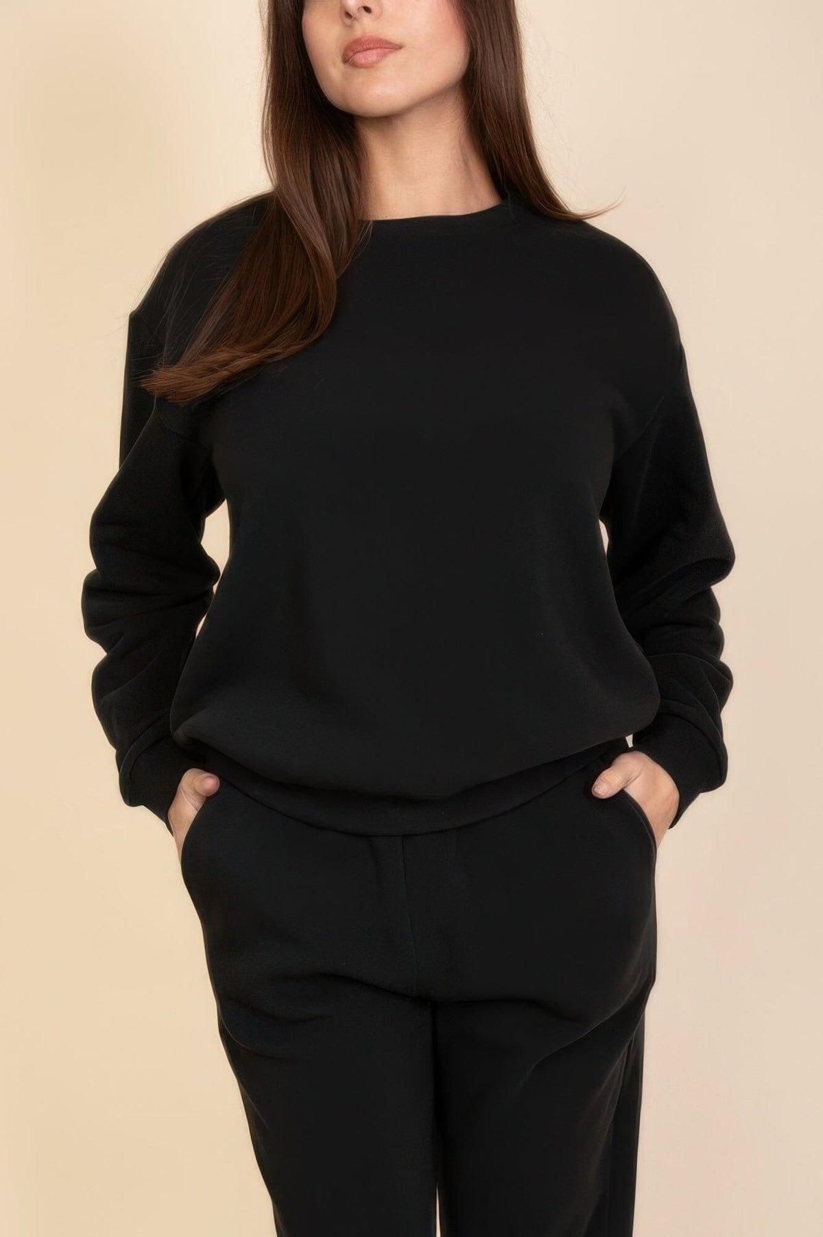 Women Classic Poly Fleece Crewneck Pullover Top Outerwear jehouze 