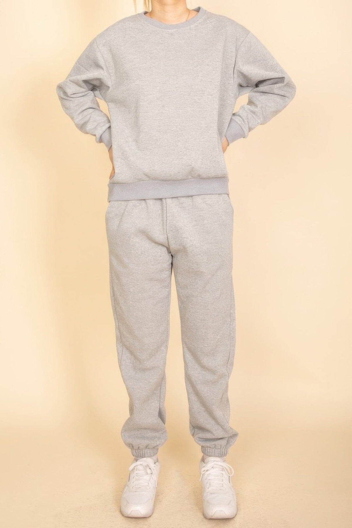 Women Classic Poly Fleece Crewneck Pullover Top Outerwear jehouze Heather Grey S 
