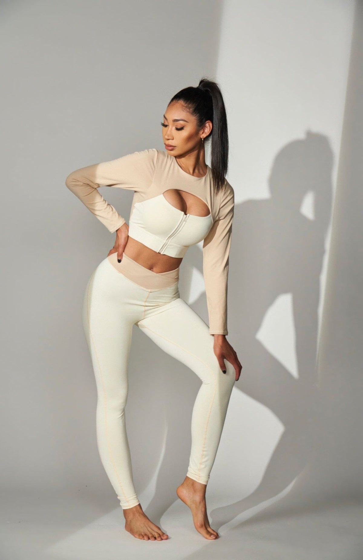 Women Color Block Leggings Pants jehouze Khaki S 