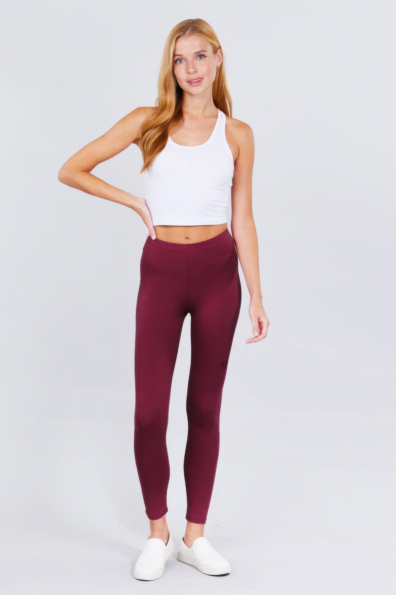 Women Cotton Spandex Leggings Pants jehouze Burgundy S 