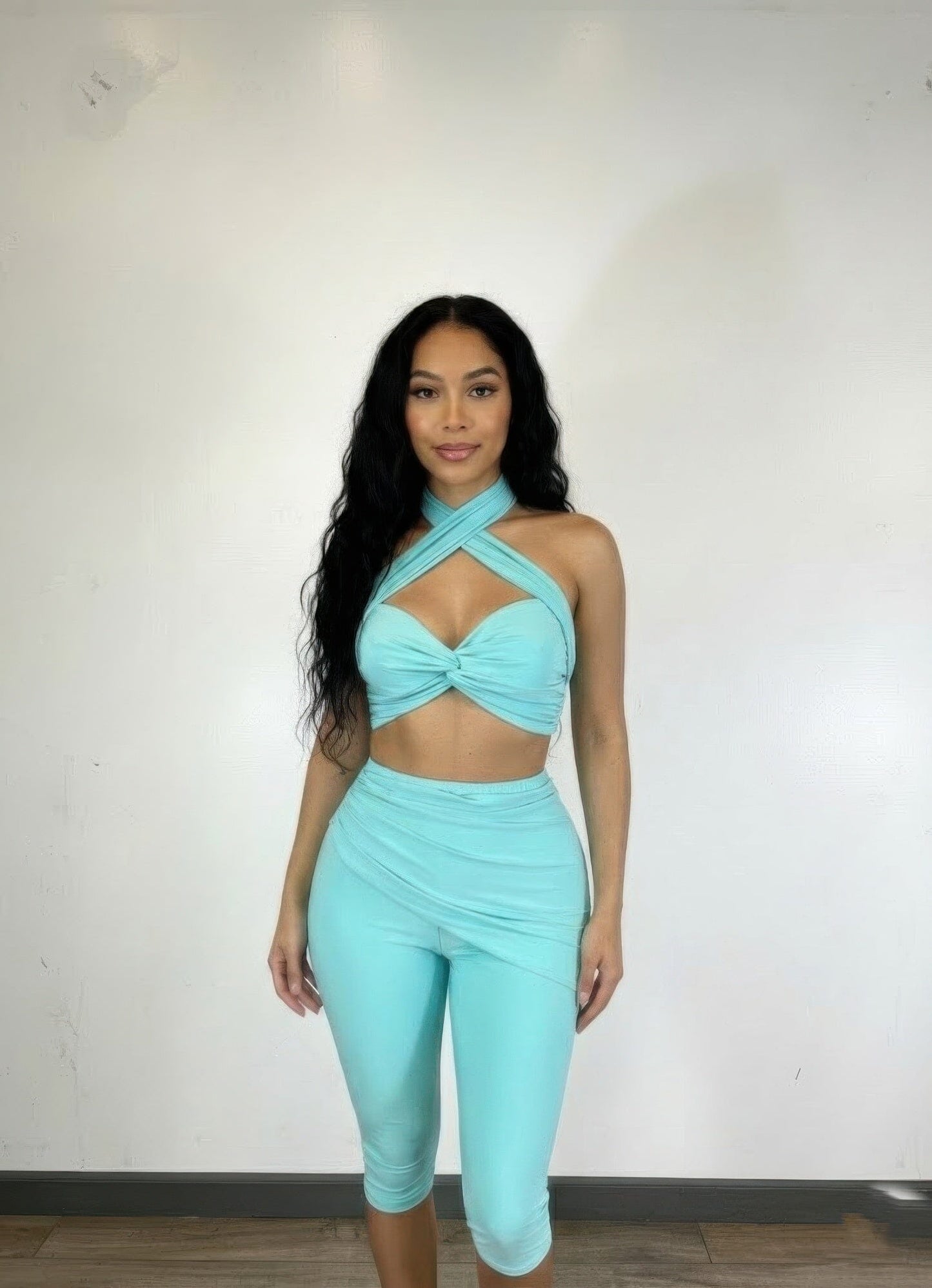 Women Crisscross Halter twisted Knot Detail self-tie Set Outfit Sets jehouze 