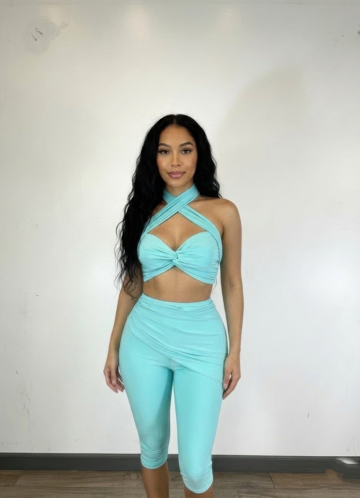 Women Crisscross Halter twisted Knot Detail self-tie Set Outfit Sets jehouze 
