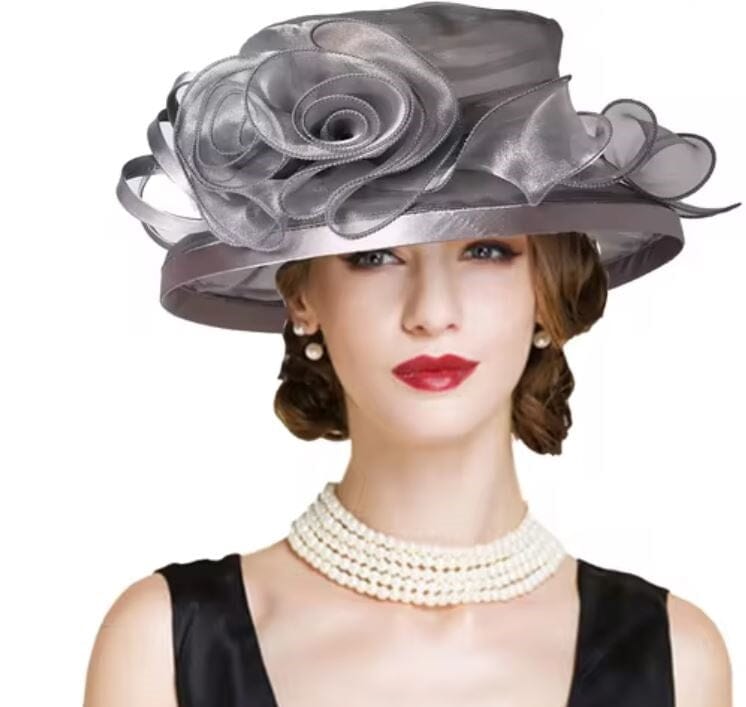 Women Derby Day Organza Large Brim Church Wedding Hat with Big Flower Hat jehouze 