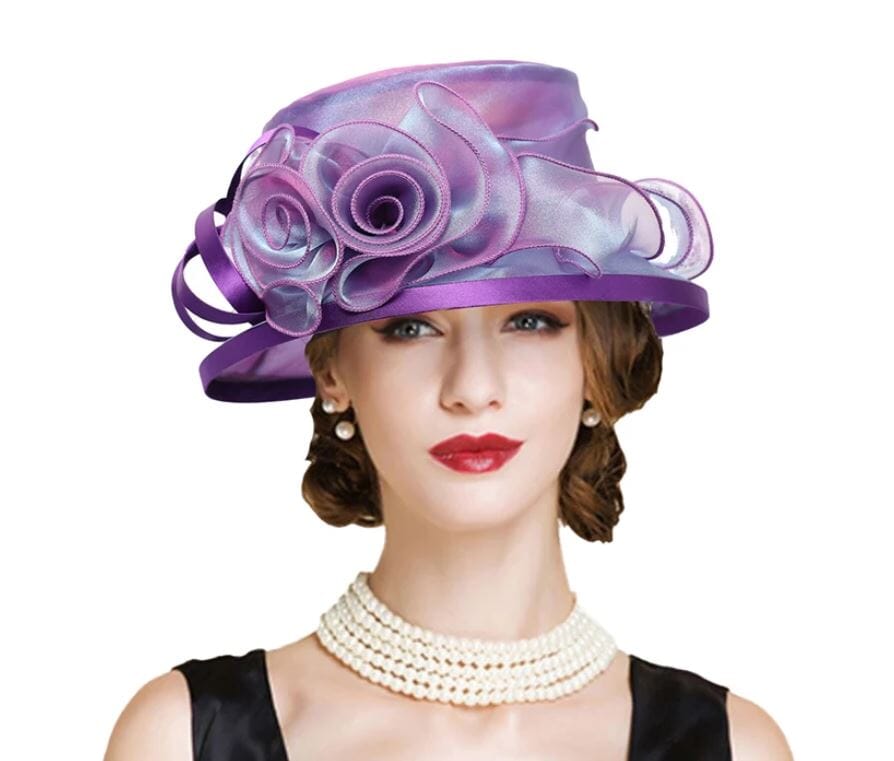 Women Derby Day Organza Large Brim Church Wedding Hat with Big Flower Hat jehouze 