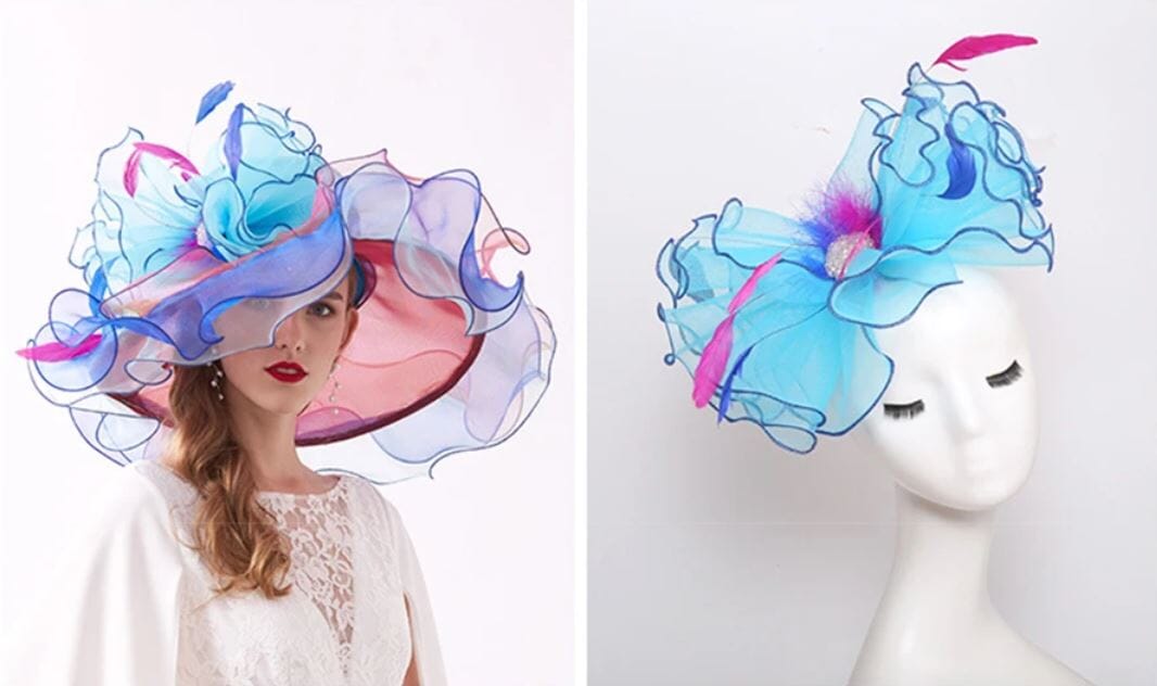 Women Derby Day Organza Large Brim Church Wedding Hat with Big Flower Hat jehouze 