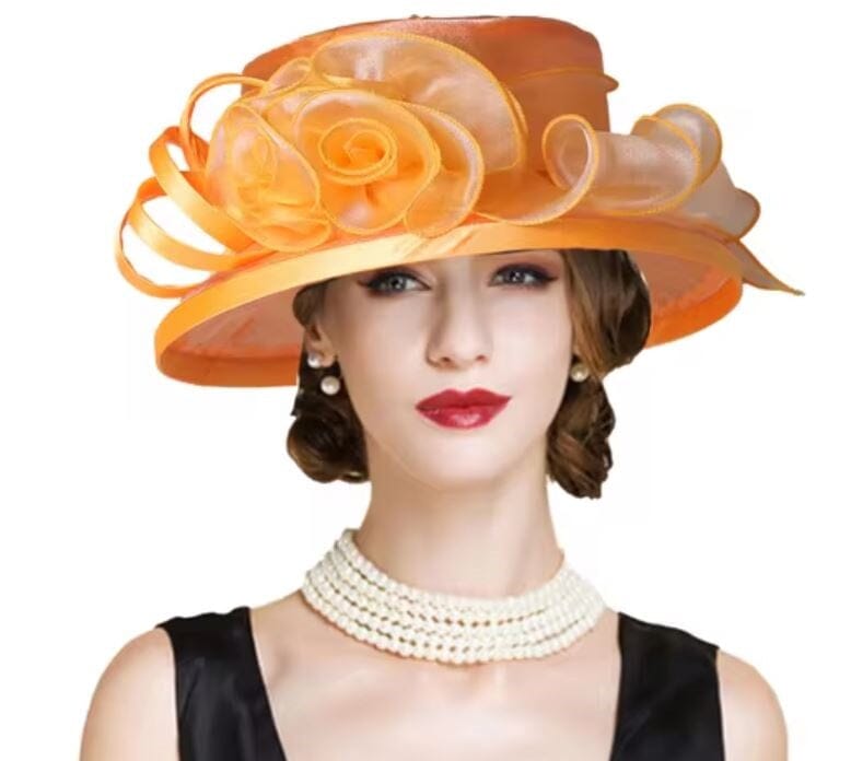 Women Derby Day Organza Large Brim Church Wedding Hat with Big Flower Hat jehouze 