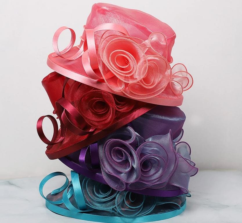 Women Derby Day Organza Large Brim Church Wedding Hat with Big Flower Hat jehouze 