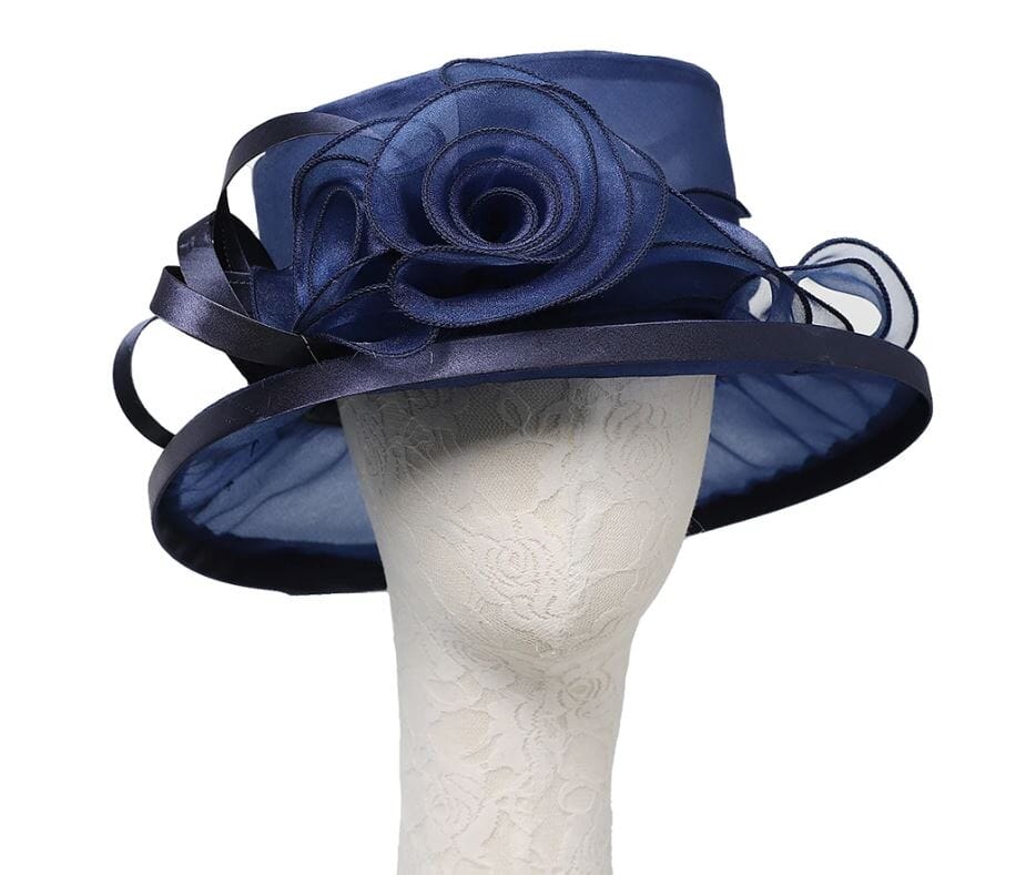 Women Derby Day Organza Large Brim Church Wedding Hat with Big Flower Hat jehouze 