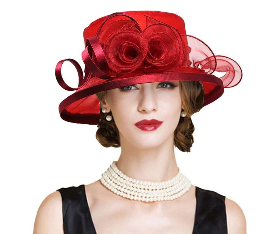 Women Derby Day Organza Large Brim Church Wedding Hat with Big Flower Hat jehouze 