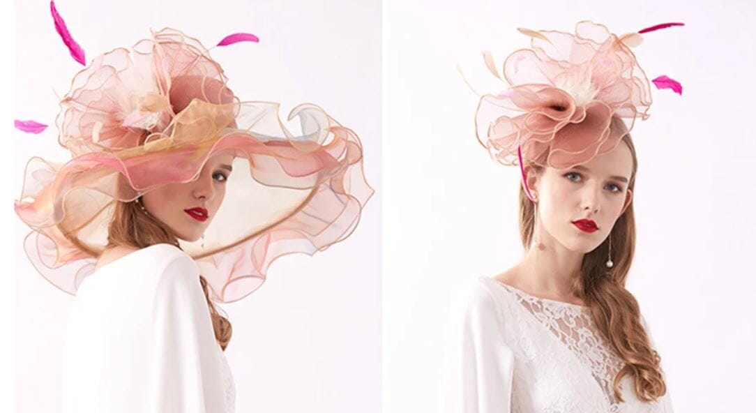 Women Derby Day Organza Large Brim Church Wedding Hat with Big Flower Hat jehouze 