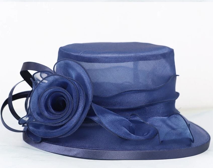 Women Derby Day Organza Large Brim Church Wedding Hat with Big Flower Hat jehouze 