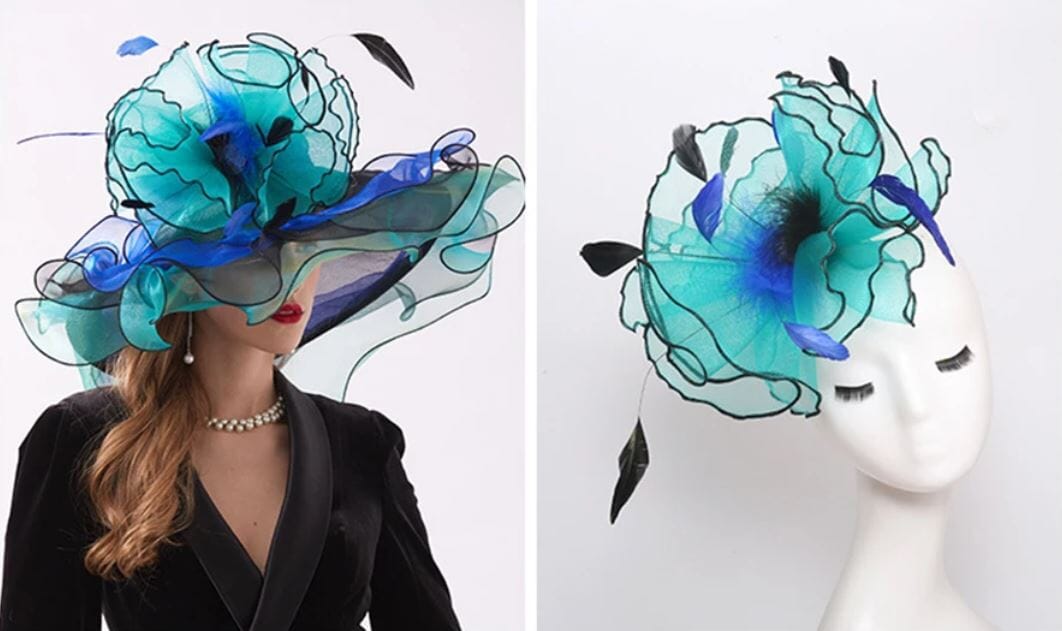 Women Derby Day Organza Large Brim Church Wedding Hat with Big Flower Hat jehouze 