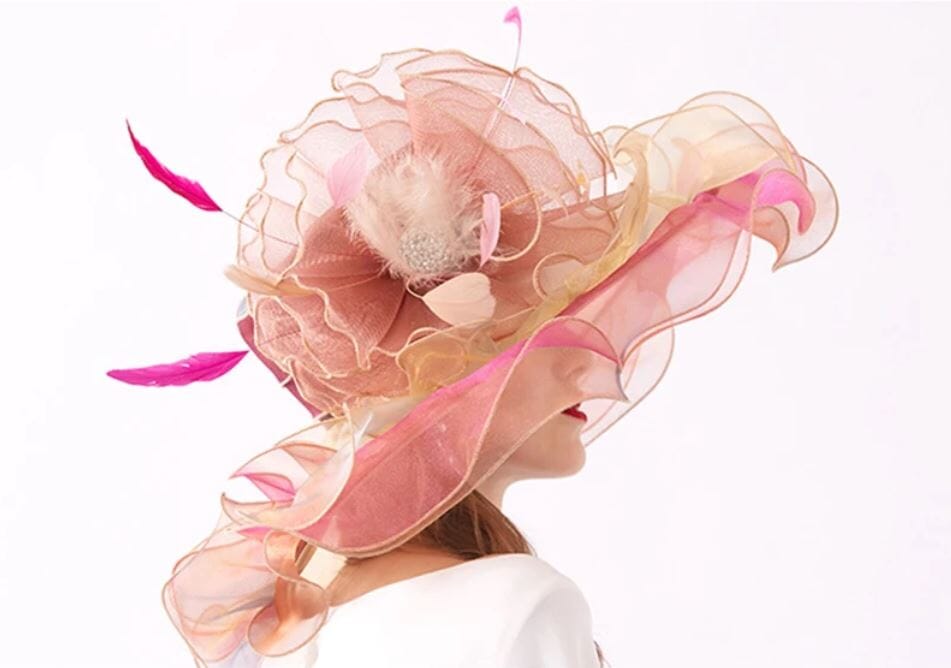 Women Derby Day Organza Large Brim Church Wedding Hat with Big Flower Hat jehouze 