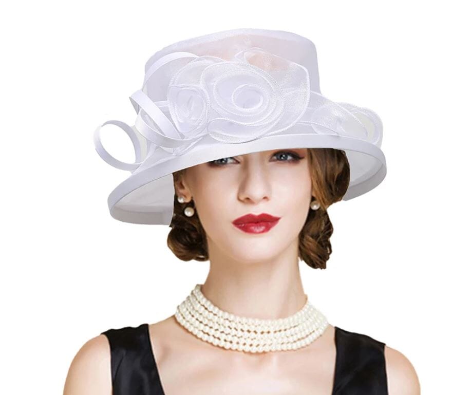 Women Derby Day Organza Large Brim Church Wedding Hat with Big Flower Hat jehouze 