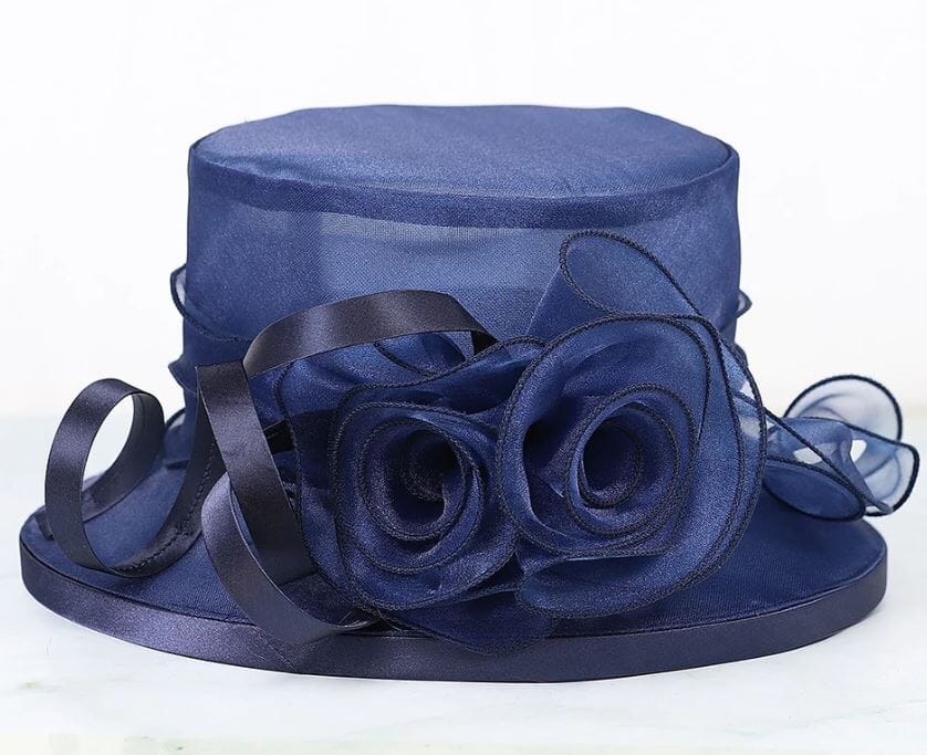 Women Derby Day Organza Large Brim Church Wedding Hat with Big Flower Hat jehouze 