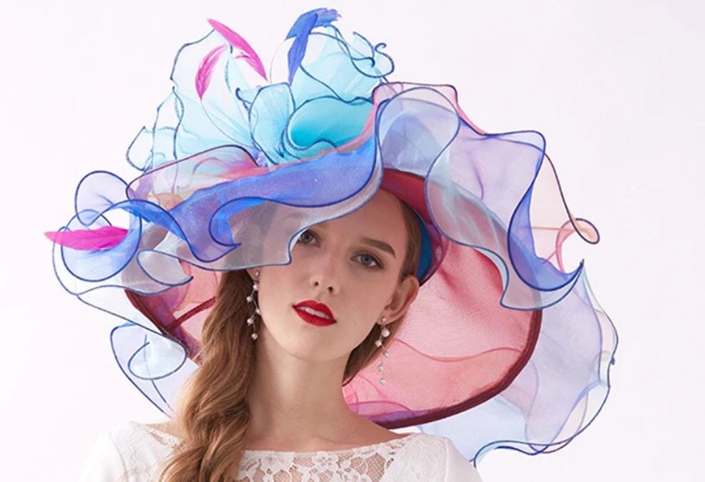 Women Derby Day Organza Large Brim Church Wedding Hat with Big Flower Hat jehouze 