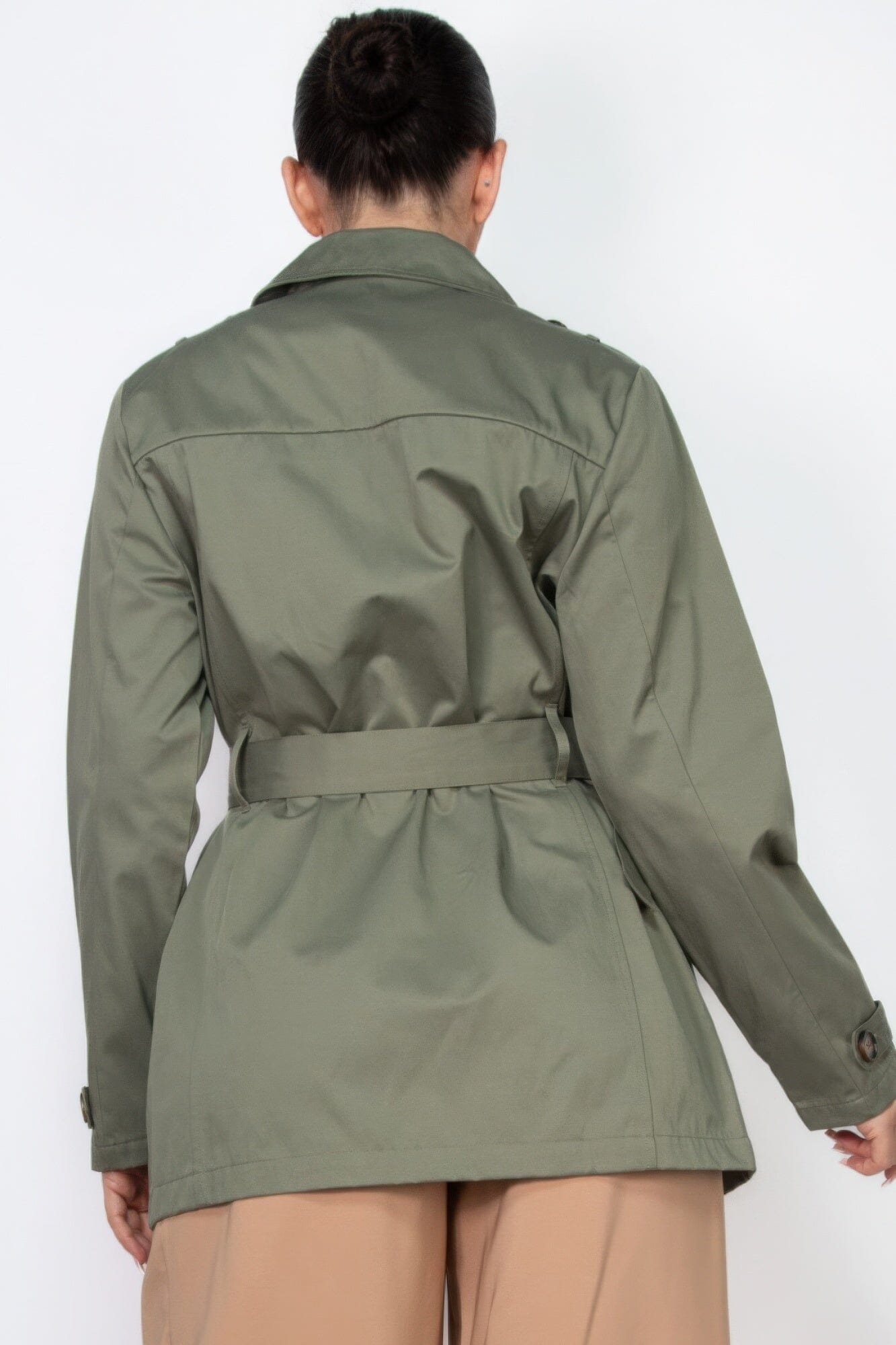Women Double-breasted Notch Belted Coat Outerwear jehouze 