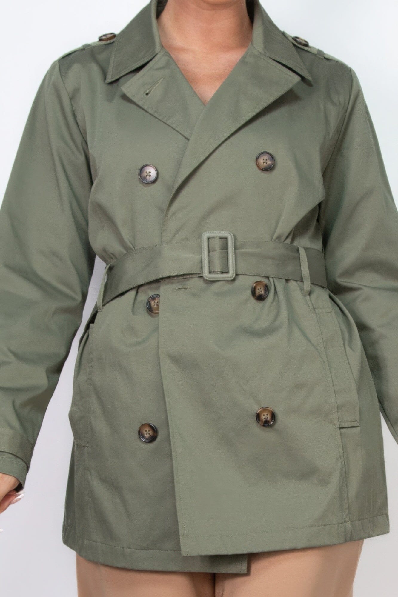 Women Double-breasted Notch Belted Coat Outerwear jehouze 