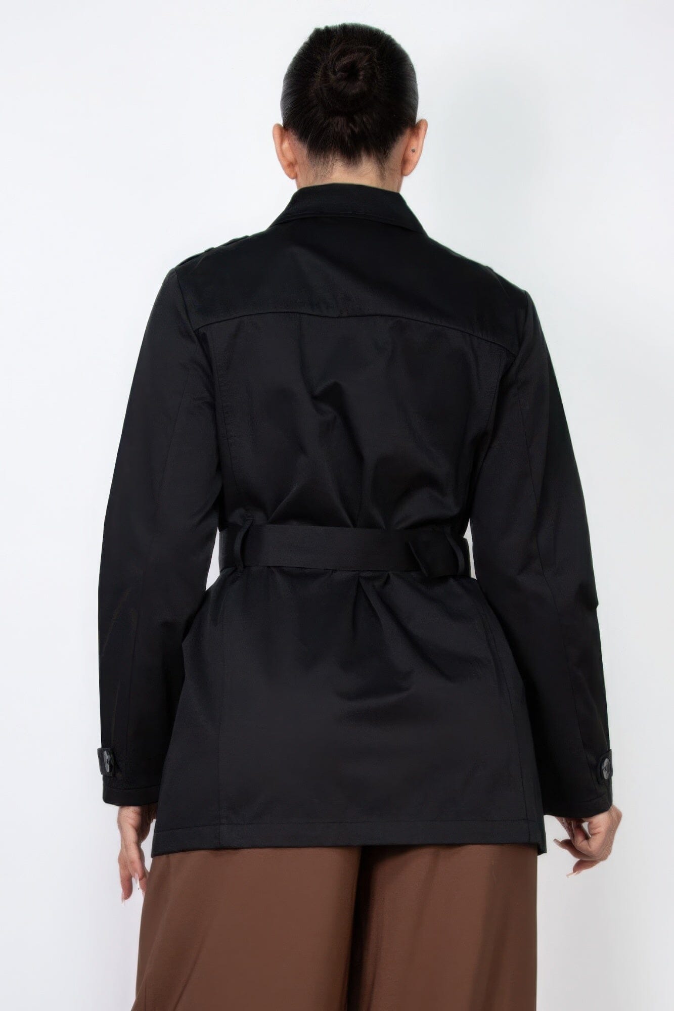 Women Double-breasted Notch Belted Coat Outerwear jehouze 