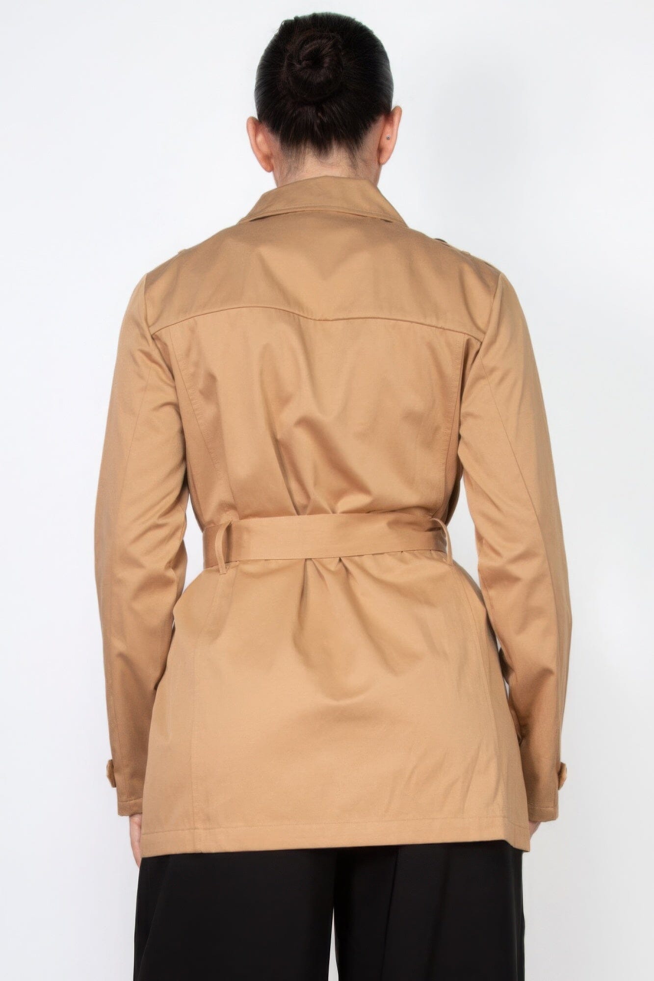 Women Double-breasted Notch Belted Coat Outerwear jehouze 