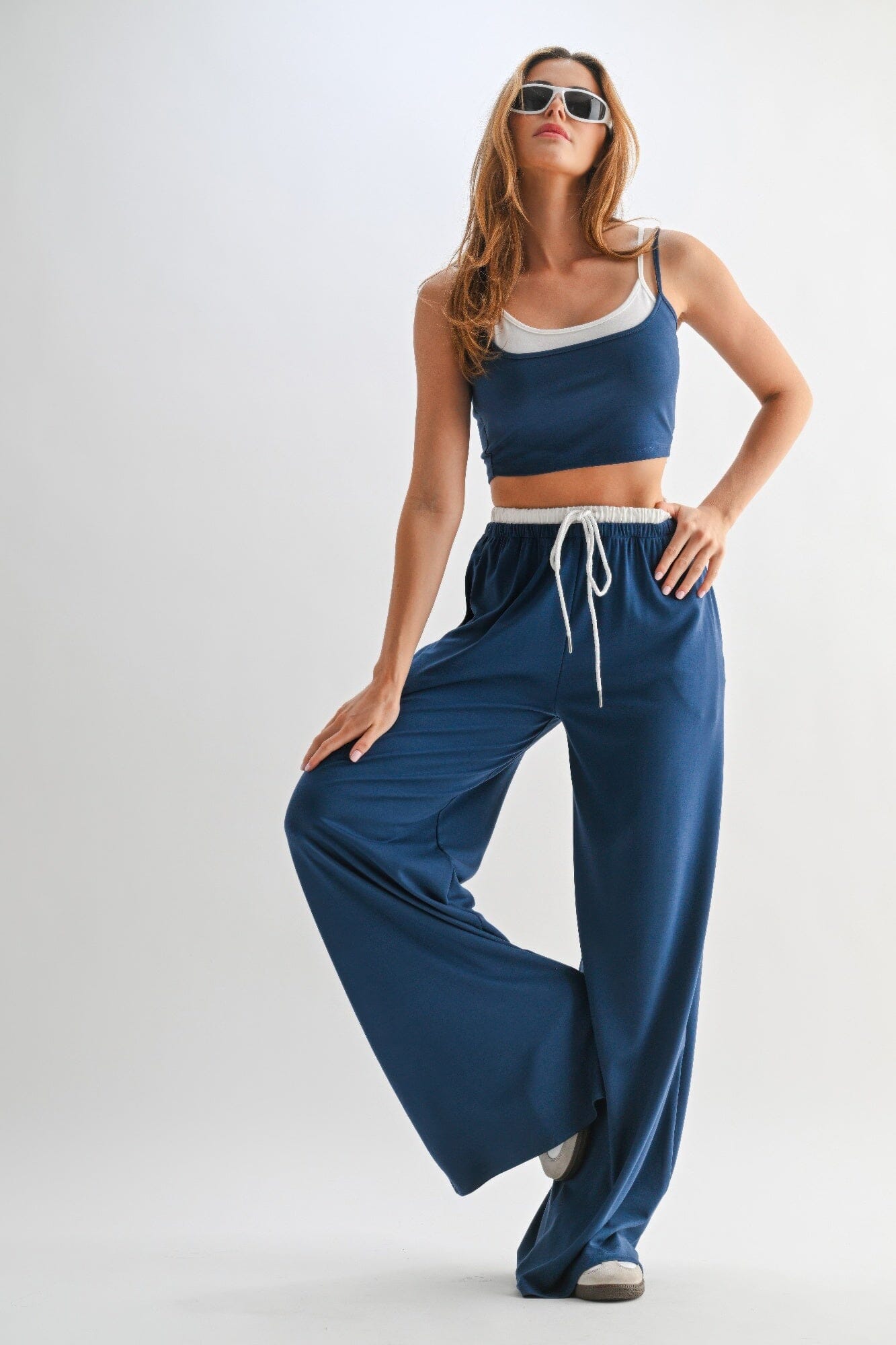 Women Drawstring Pants & Crop Top Loungewear Set Loungewear jehouze 