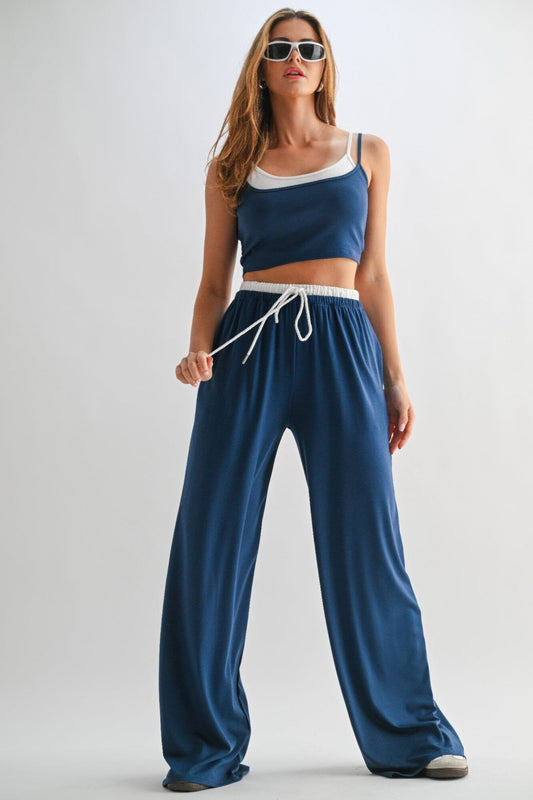 Women Drawstring Pants & Crop Top Loungewear Set Loungewear jehouze S 