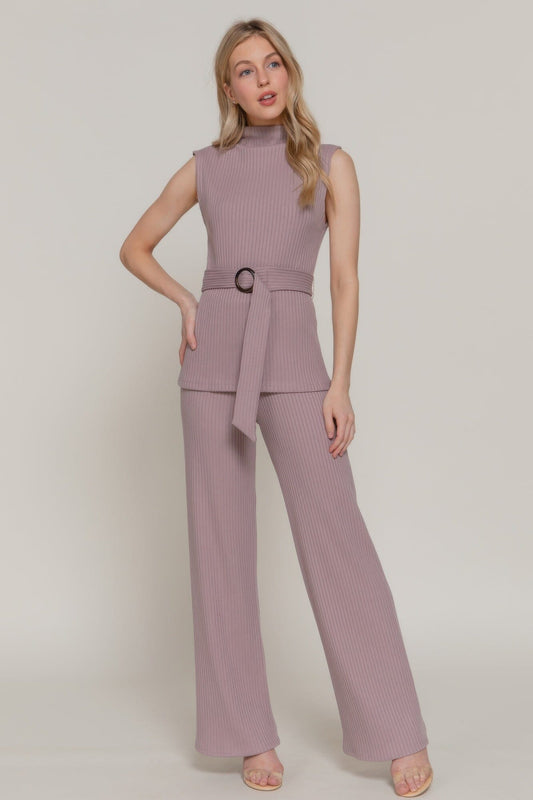 Women Elastic Waistband Wide Rib Knit Pants Pants jehouze Pale pink S 