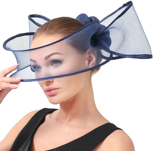 Women Elegant Bridal Church Party Fascinator Hat Hat jehouze Deep Blue 