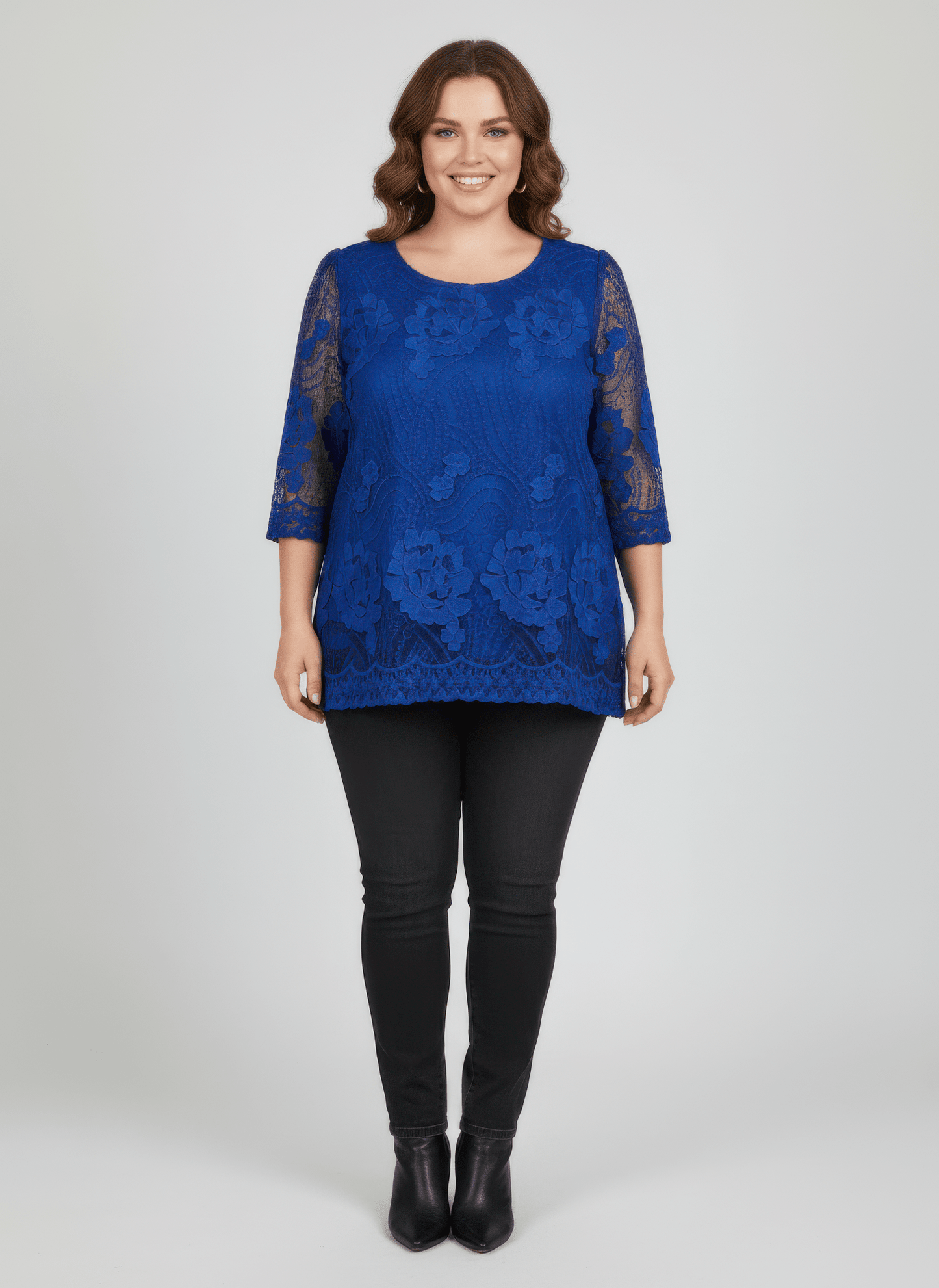 Women Elegant Floral Lace Sleeve Blouse Shirts & Tops jehouze Blue L 