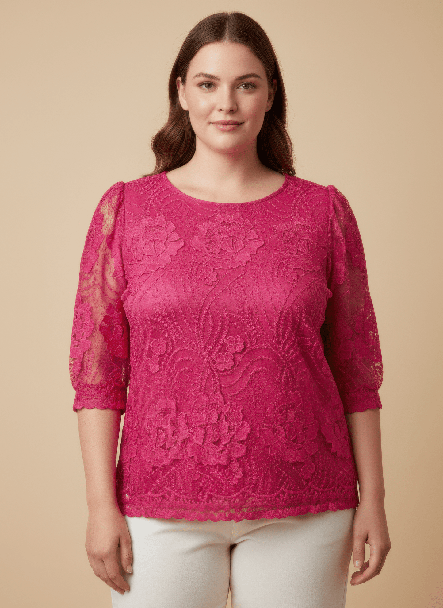 Women Elegant Floral Lace Sleeve Blouse Shirts & Tops jehouze Pink L 