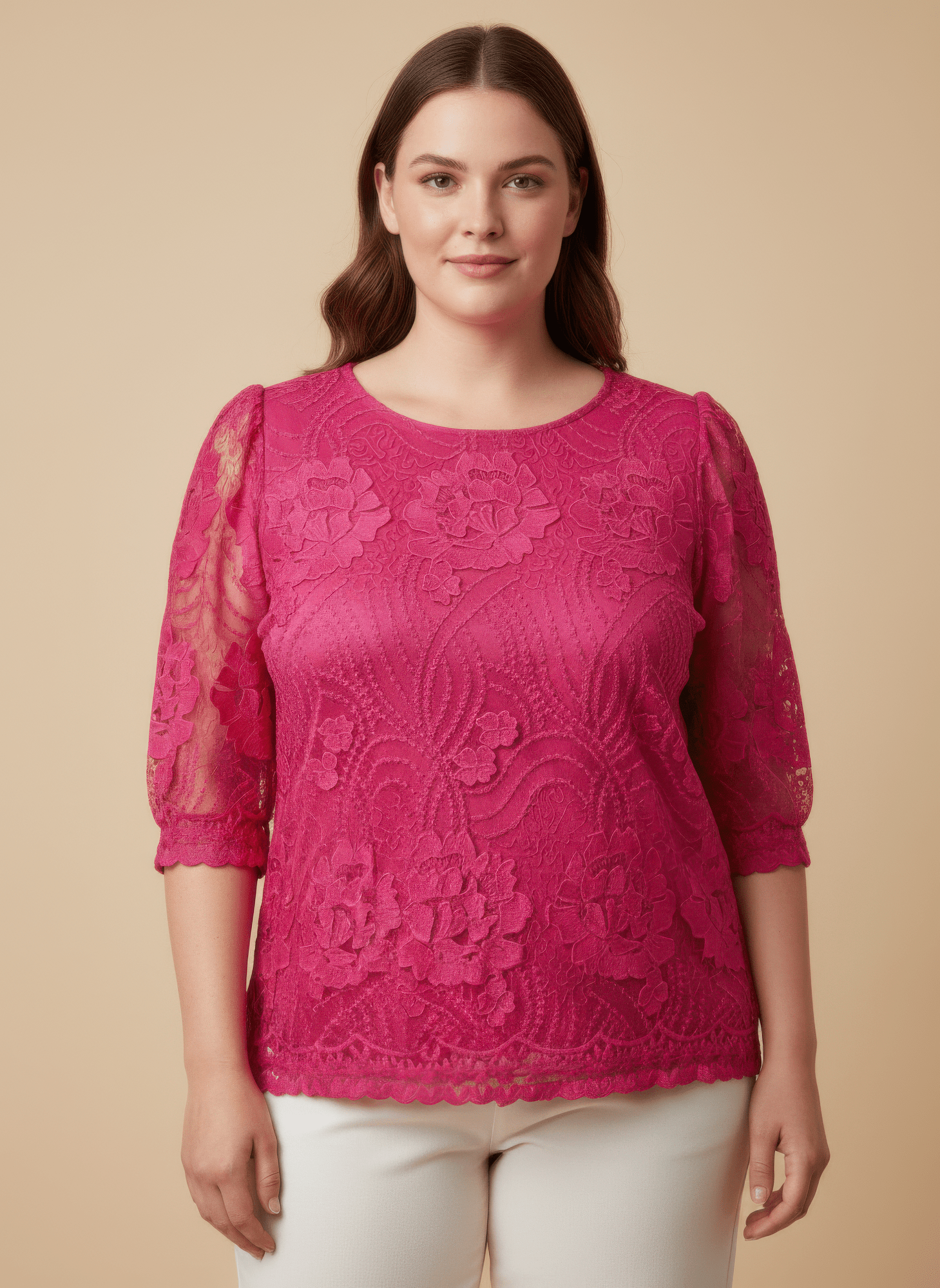 Women Elegant Floral Lace Sleeve Blouse Shirts & Tops jehouze Pink L 