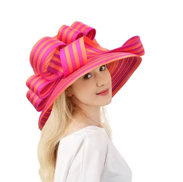 Women Elegant Formal Wedding Party Church Satin Hat Hat jehouze Orange/Rose Red 