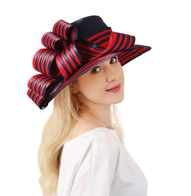 Women Elegant Formal Wedding Party Church Satin Hat Hat jehouze Red/Navy Blue 