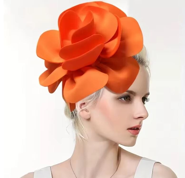 Women Elegant Rose Flower Tea Party Headwear Hat jehouze Orange 