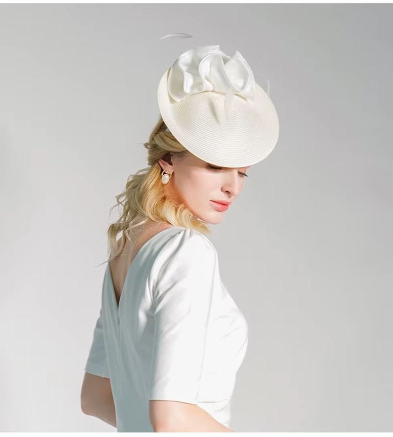 Women Elegant Straw Derby Feather Luxury Cocktail Tea Party Fascinator Hat Hat jehouze 