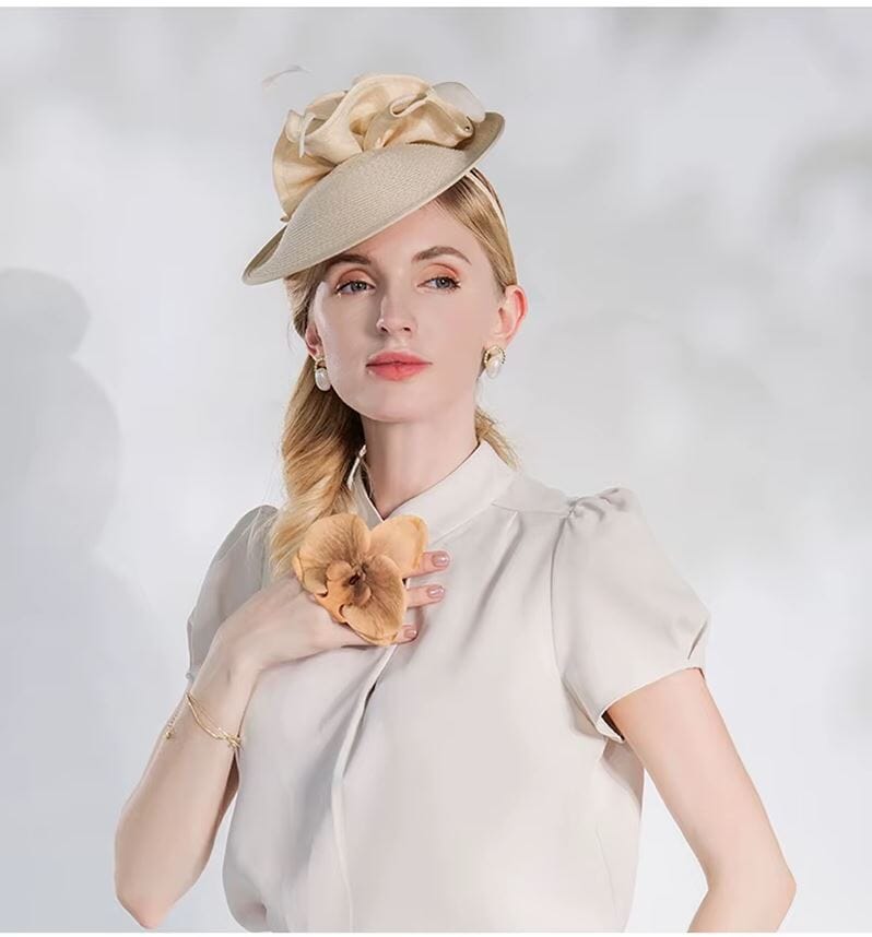 Women Elegant Straw Derby Feather Luxury Cocktail Tea Party Fascinator Hat Hat jehouze 