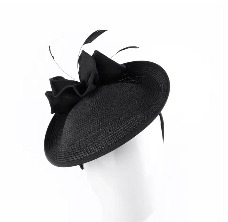Women Elegant Straw Derby Feather Luxury Cocktail Tea Party Fascinator Hat Hat jehouze Black 
