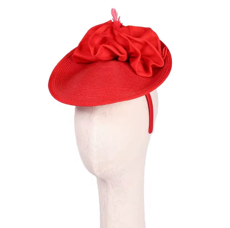 Women Elegant Straw Derby Feather Luxury Cocktail Tea Party Fascinator Hat Hat jehouze Red 