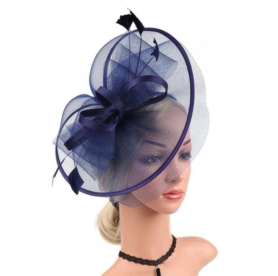 Women Elegant Tea Party Kentucky Bow Derby Hat Hat jehouze Navy Blue 