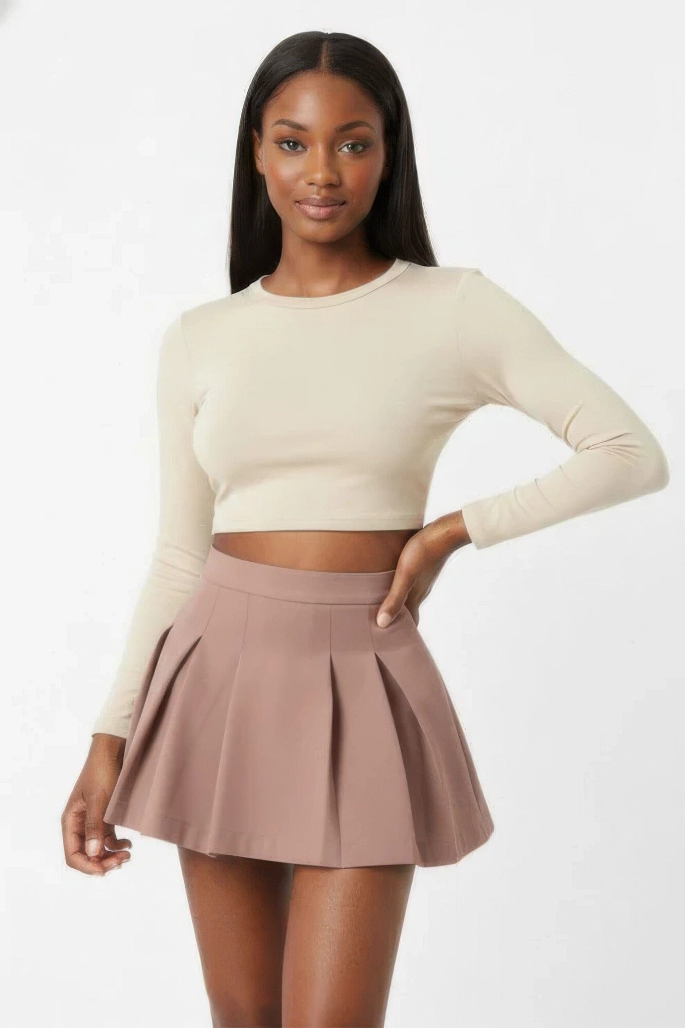 Women Essential High-waist Pleated Mini Skirt Skirts jehouze Dusty Sandrose S 