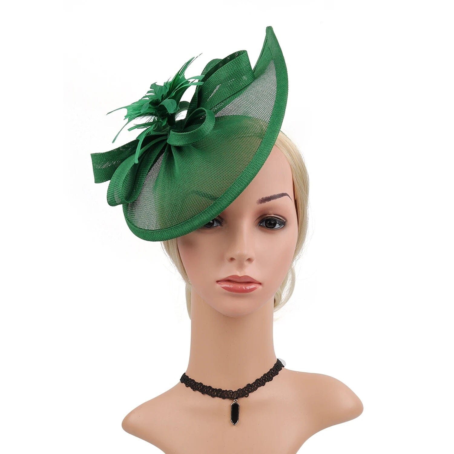 Women Fascinators Hat Tea Party Wedding Church Bridal Cocktail Feather Headband_ Hat jehouze Green 