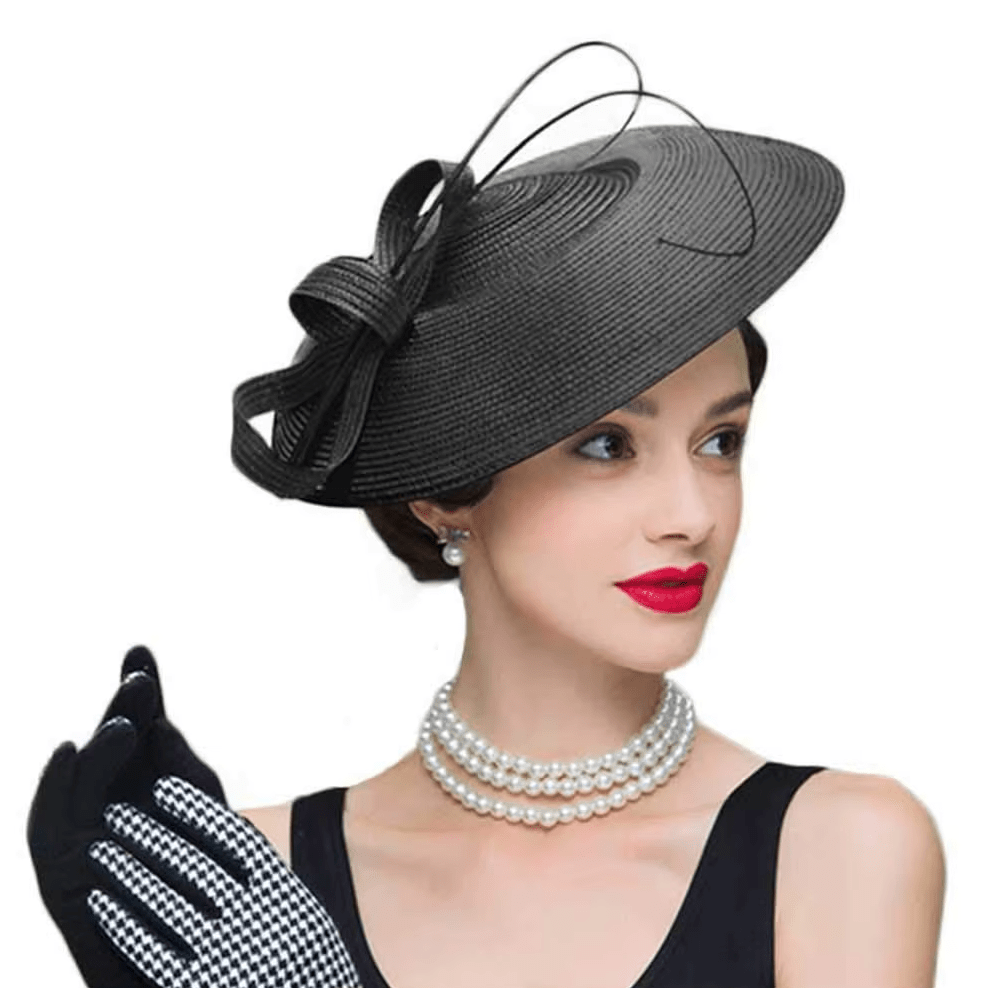 Women Fascinators Pillbox Wedding Straw Fedora Vintage Sinamay Hat_ Hat jehouze Black (11") 