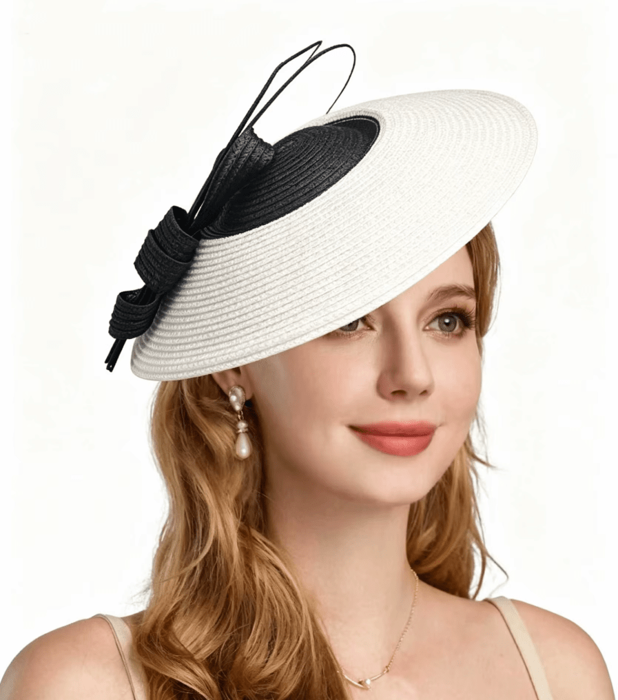 Women Fascinators Pillbox Wedding Straw Fedora Vintage Sinamay Hat_ Hat jehouze Black/White (11") 