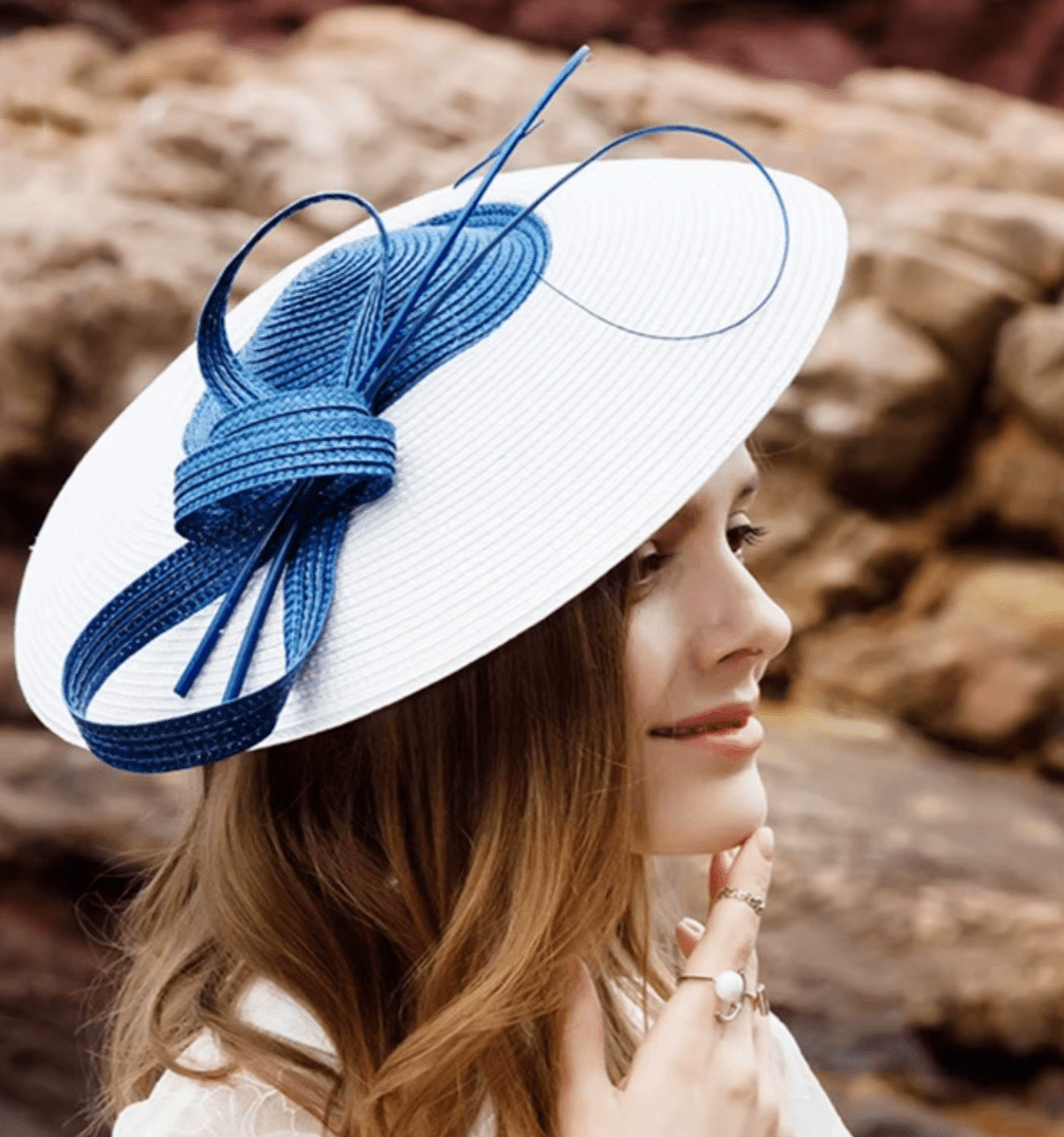 Women Fascinators Pillbox Wedding Straw Fedora Vintage Sinamay Hat_ Hat jehouze Navy/White (11") 