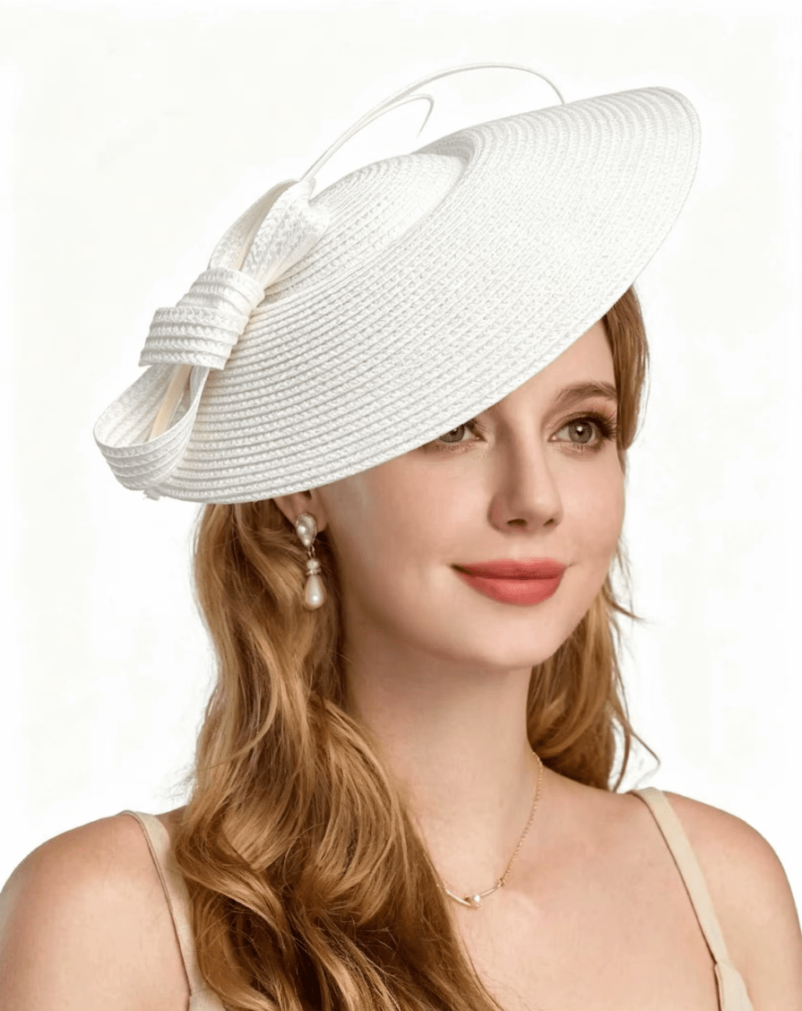 Women Fascinators Pillbox Wedding Straw Fedora Vintage Sinamay Hat_ Hat jehouze White (11") 