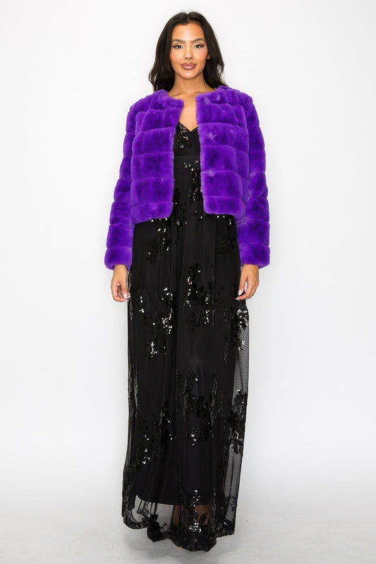 Women Faux Fur Buttoned Quilted Jacket Outerwear jehouze Purple S 