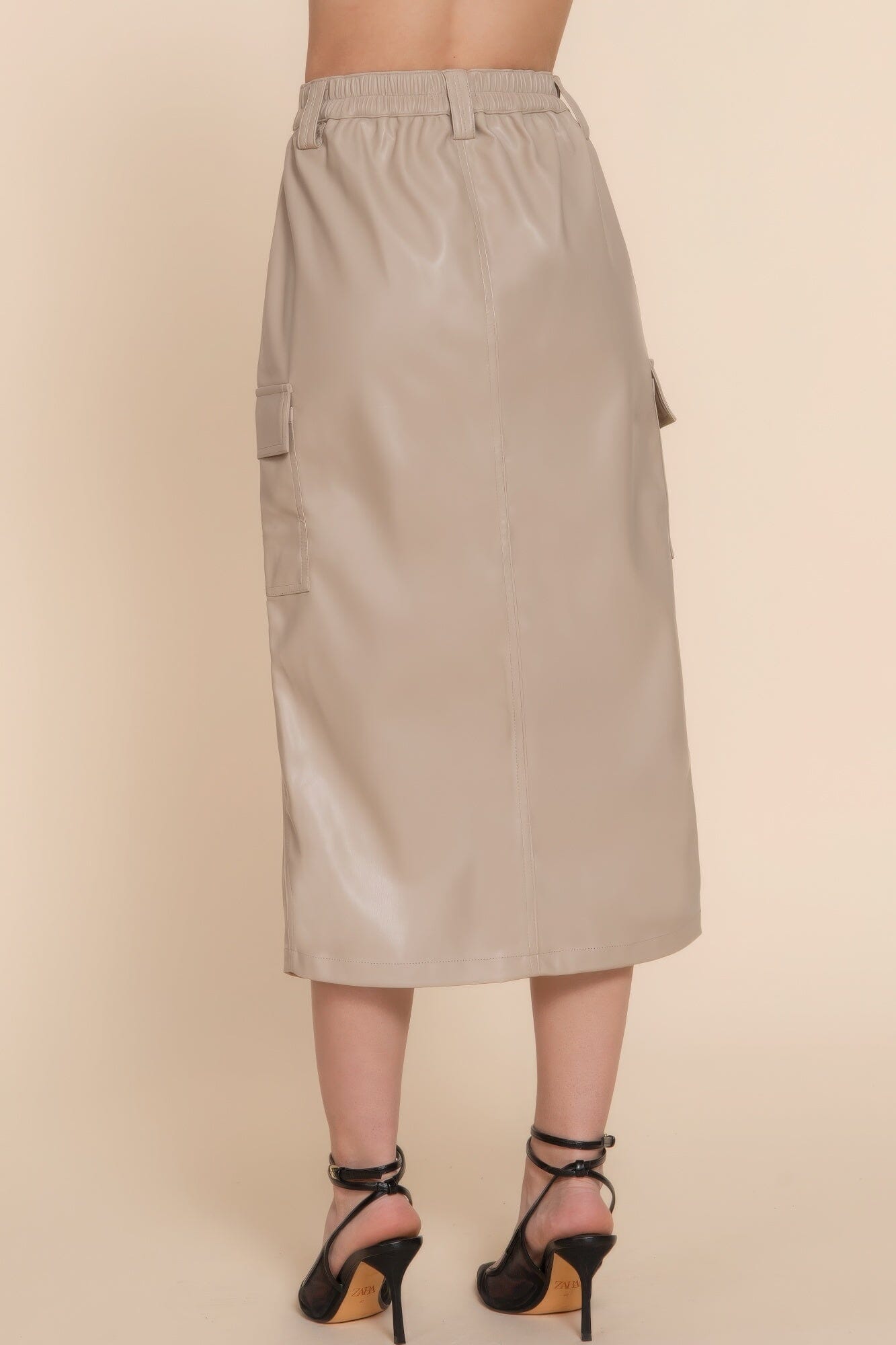 Women Faux Leather Midi Cargo Skirt Skirts jehouze 