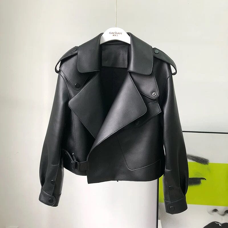 Women Faux Leather Moto Biker Coat Coats & Jackets jehouze Black S 